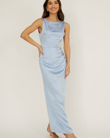 Blue Boat Neck Midi Dress