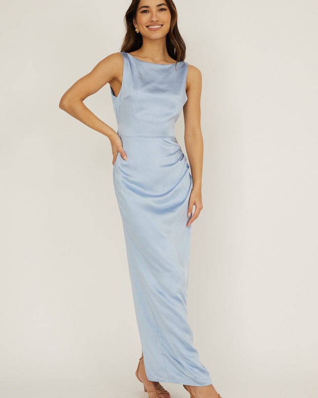 Blue Boat Neck Midi Dress