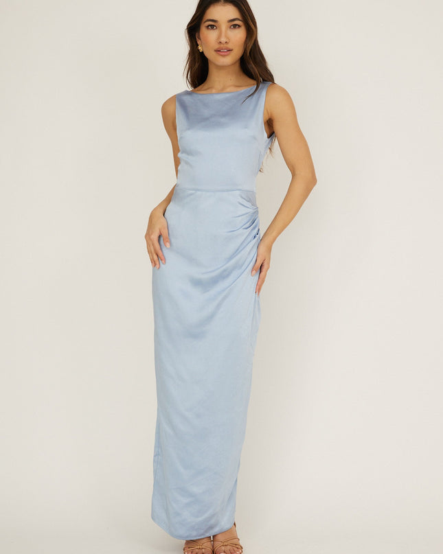 Blue Boat Neck Midi Dress