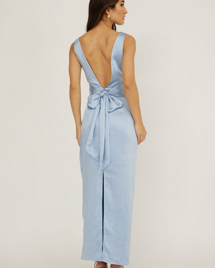Blue Boat Neck Midi Dress