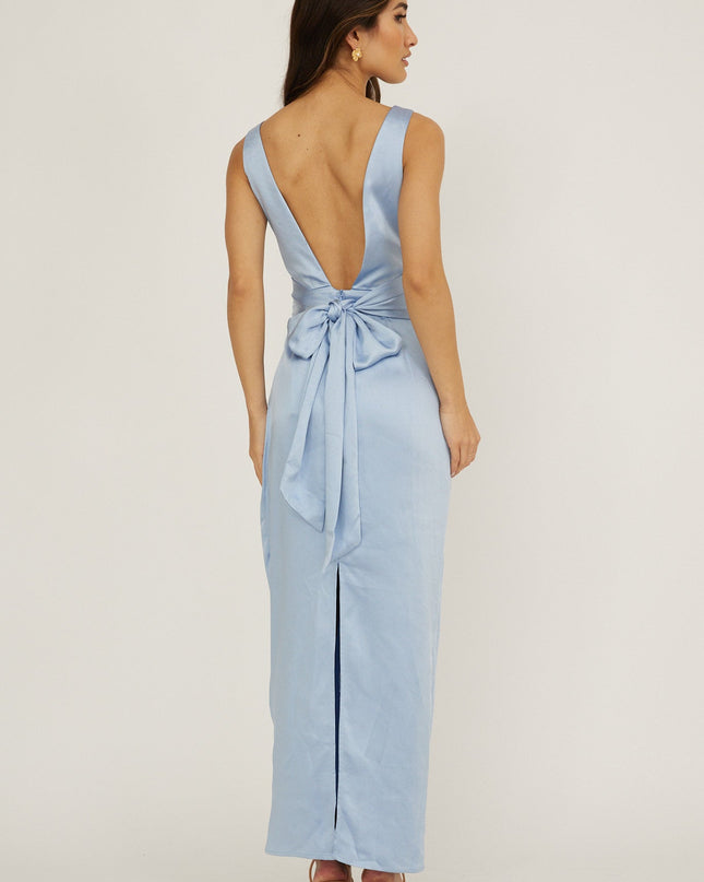 Blue Boat Neck Midi Dress