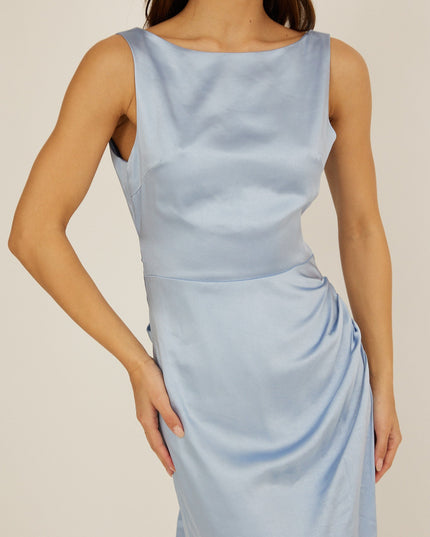 Blue Boat Neck Midi Dress