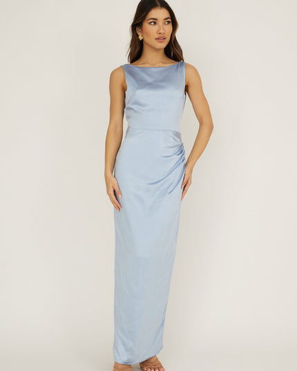 Blue Boat Neck Midi Dress