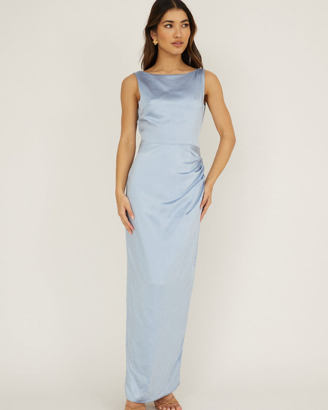 Blue Boat Neck Midi Dress