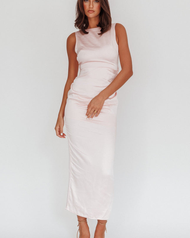 Pink Boat Neck Midi Dress