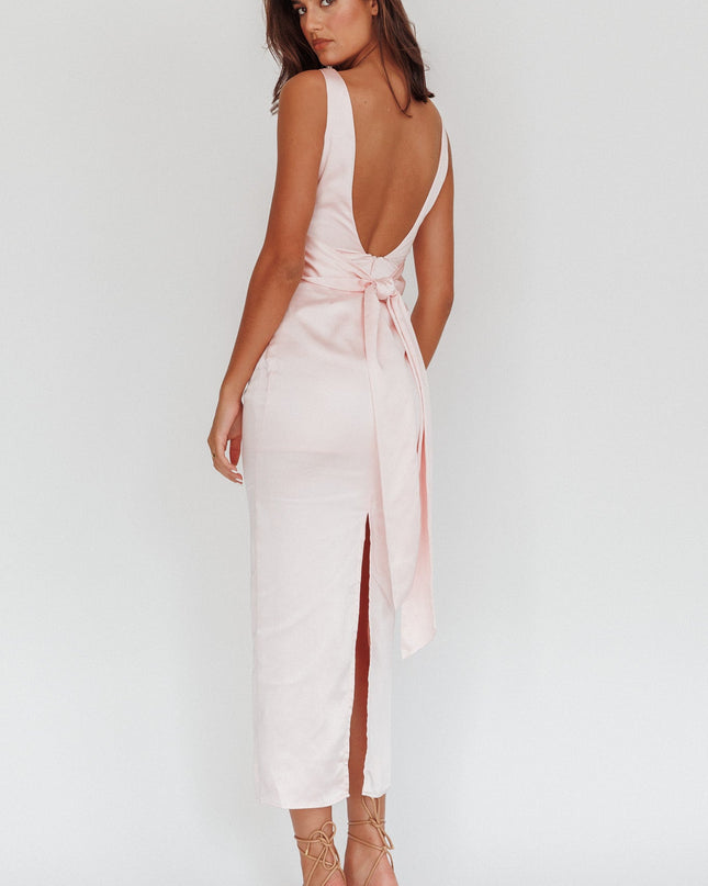 Pink Boat Neck Midi Dress