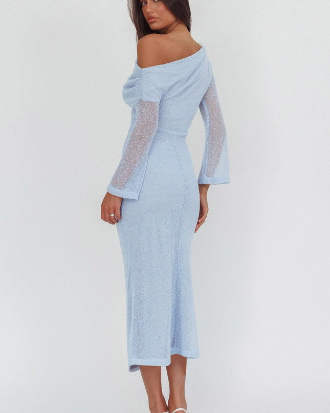 Blue Asymmetric Neckline Knit Maxi Dress