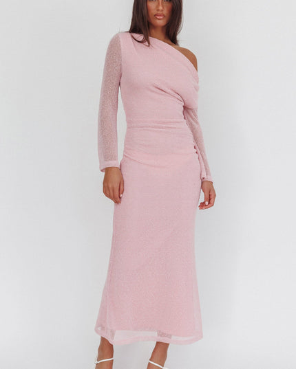 Pink Asymmetric Neckline Knit Maxi Dress