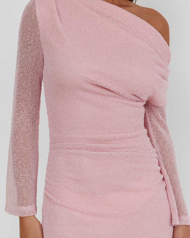 Pink Asymmetric Neckline Knit Maxi Dress