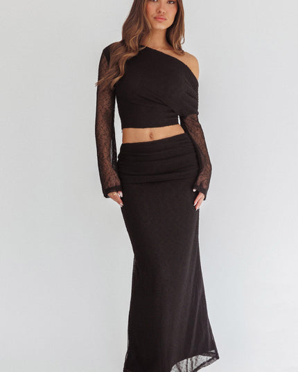 Black Ruched Side Maxi Skirt