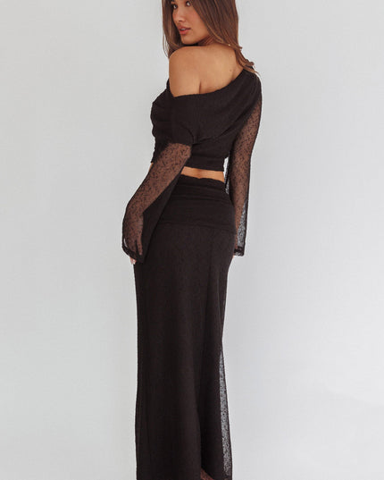 Black Ruched Side Maxi Skirt