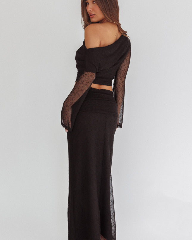 Black Ruched Side Maxi Skirt