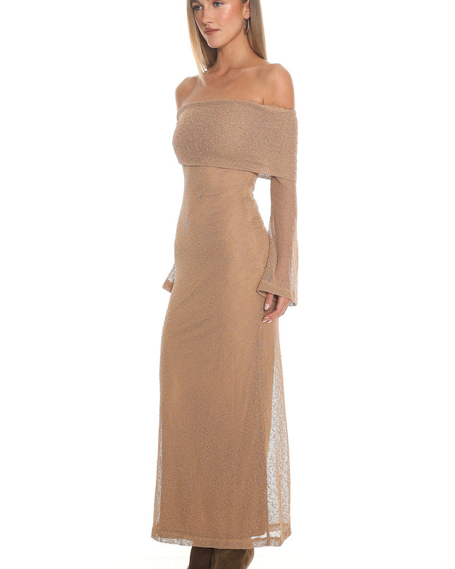 Mocha Off-Shoulder Knit Maxi Dress