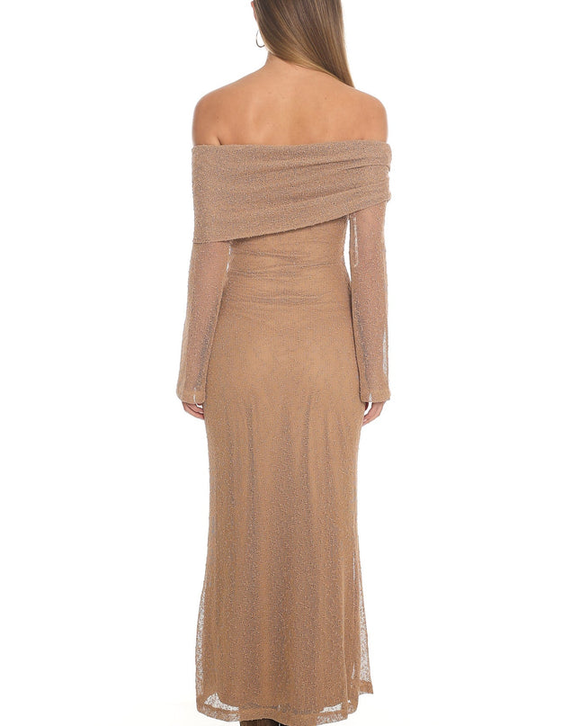 Mocha Off-Shoulder Knit Maxi Dress