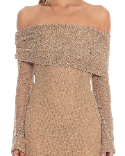 Mocha Off-Shoulder Knit Maxi Dress
