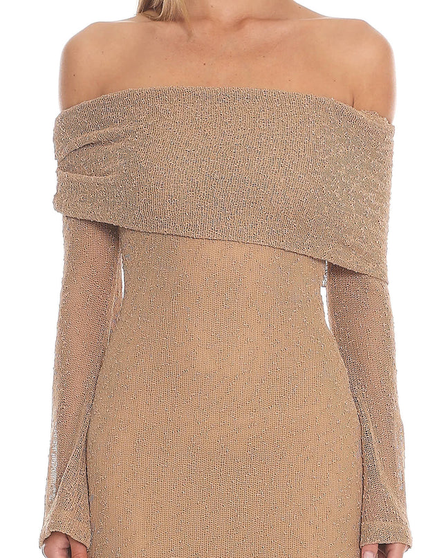 Mocha Off-Shoulder Knit Maxi Dress