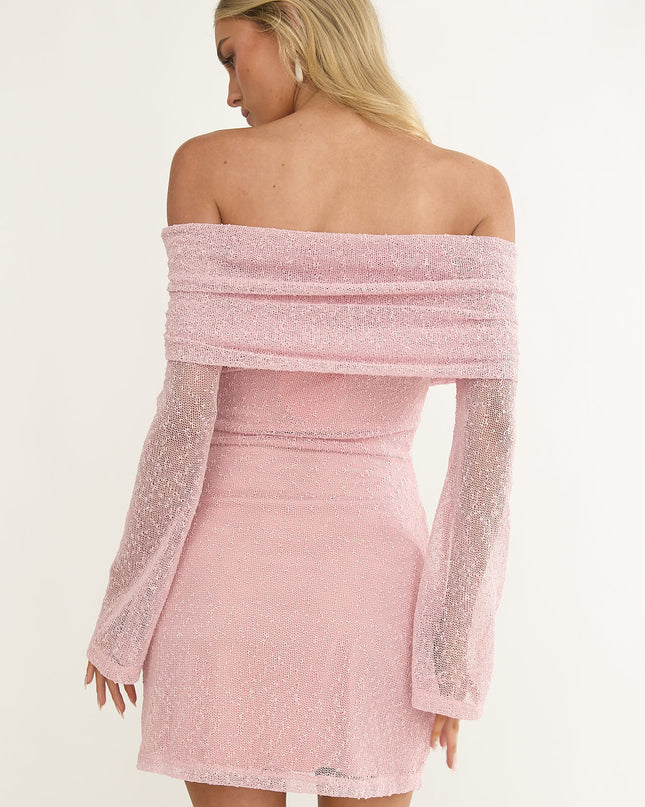 Pink Off-Shoulder Knit Mini Dress