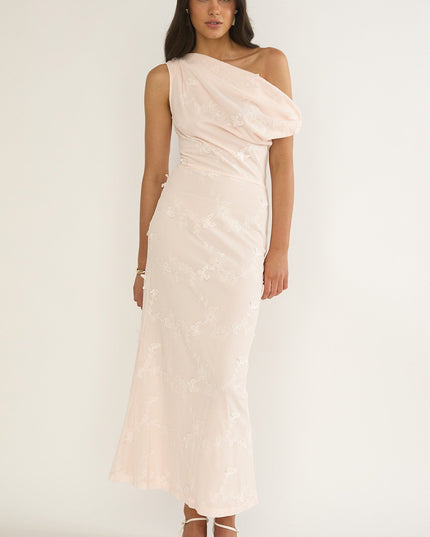 Pink Asymmetric Neckline Maxi Dress Embellished