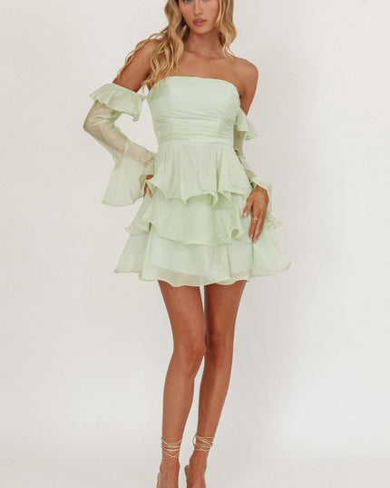 Sage Off-Shoulder Layered Mini Dress