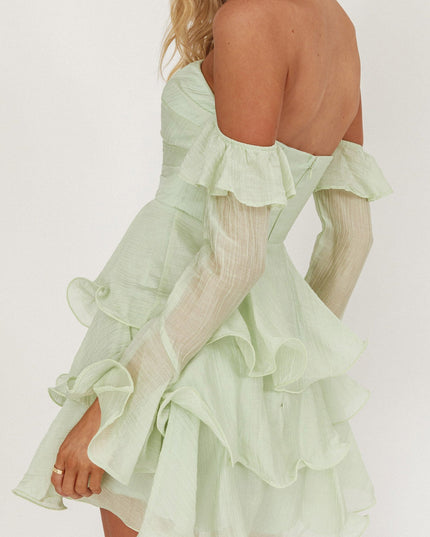Sage Off-Shoulder Layered Mini Dress