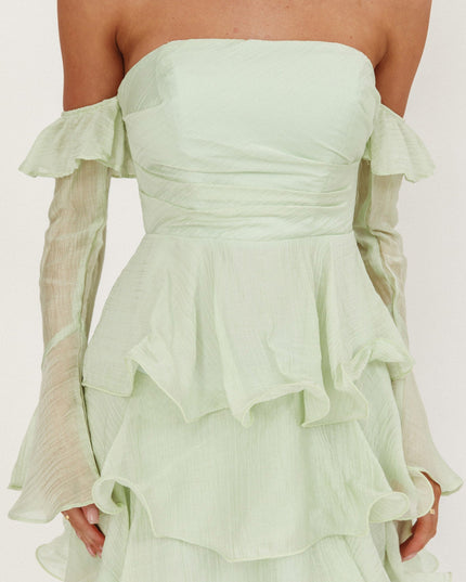 Sage Off-Shoulder Layered Mini Dress