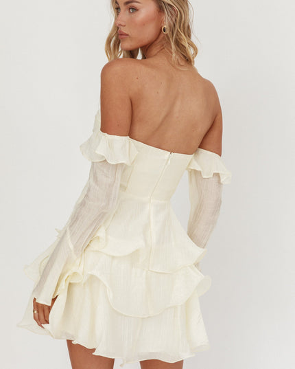 Cream Off-Shoulder Layered Mini Dress