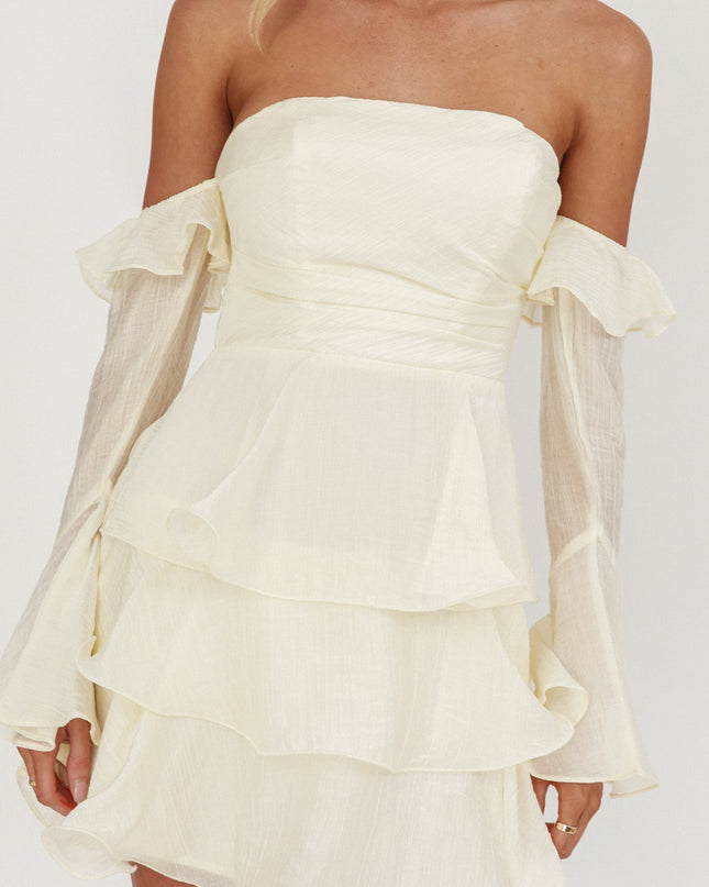 Cream Off-Shoulder Layered Mini Dress
