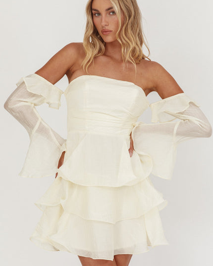 Cream Off-Shoulder Layered Mini Dress