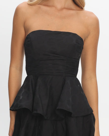 Black Strapless Layered Maxi Dress Polka Dot