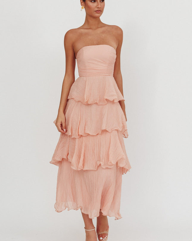 Peach Strapless Layered Midi Dress