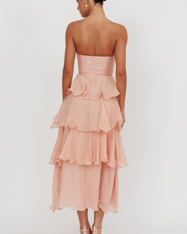 Peach Strapless Layered Midi Dress