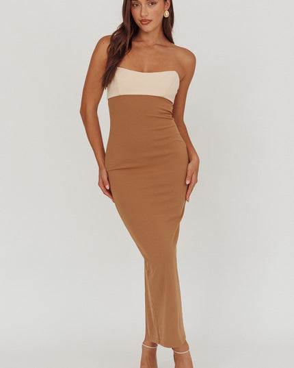 Camel Strapless Maxi Dress Contrast