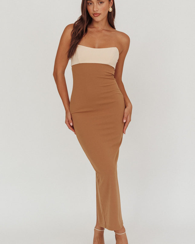 Camel Strapless Maxi Dress Contrast