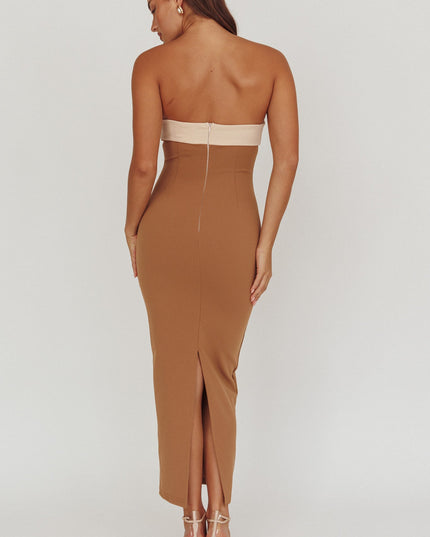 Camel Strapless Maxi Dress Contrast