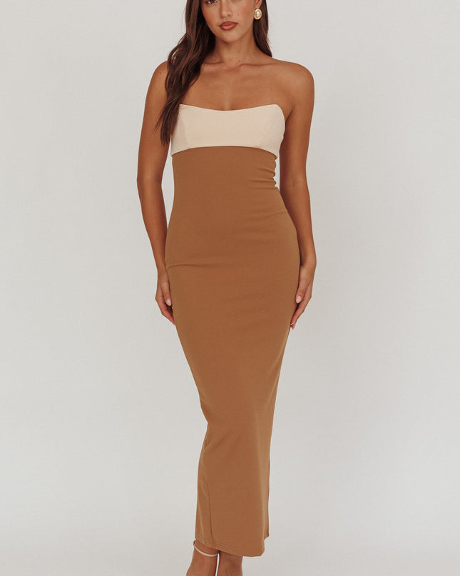Camel Strapless Maxi Dress Contrast