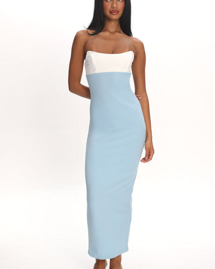 Blue Strapless Maxi Dress Contrast