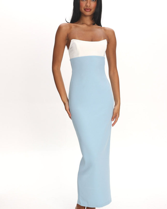 Blue Strapless Maxi Dress Contrast