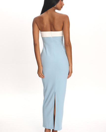 Blue Strapless Maxi Dress Contrast