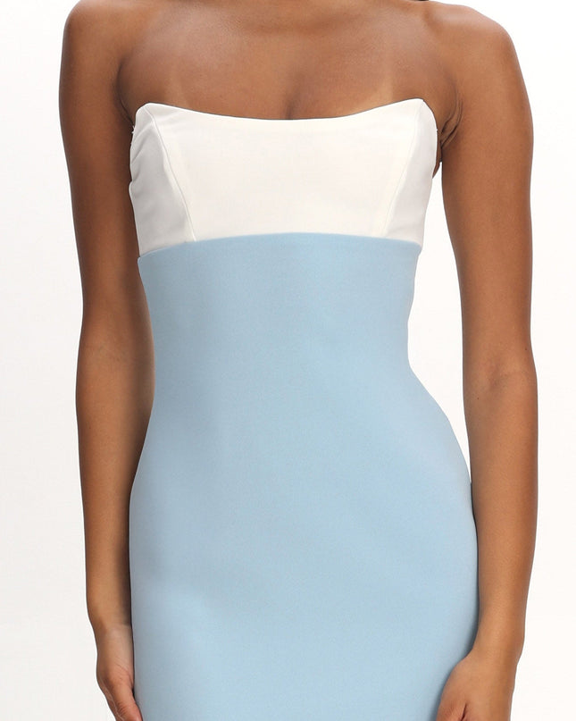 Blue Strapless Maxi Dress Contrast