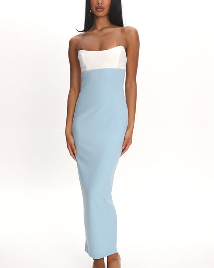 Blue Strapless Maxi Dress Contrast