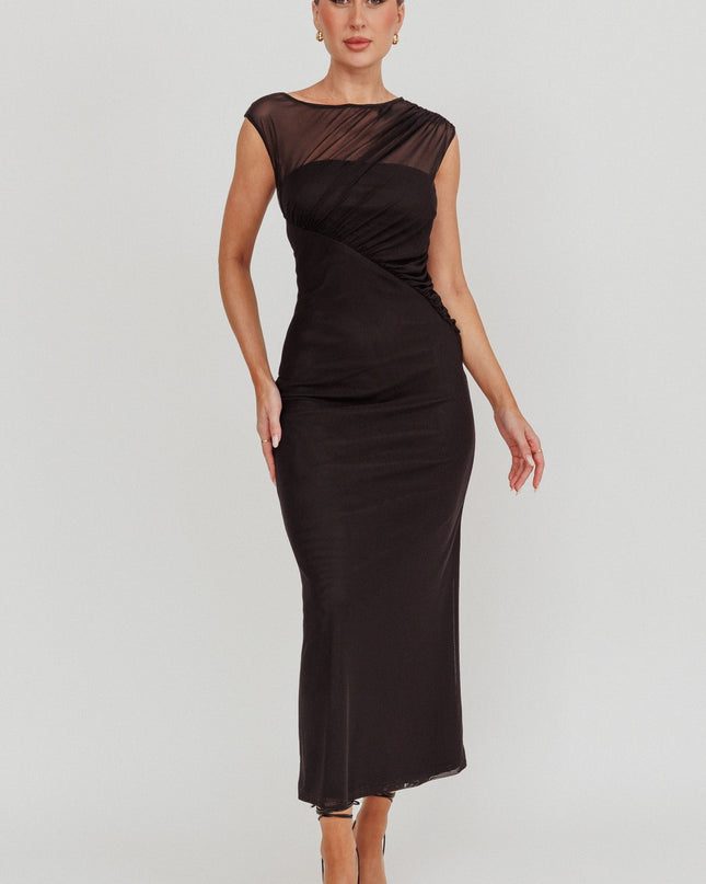 Black Mesh Sleeveless Maxi Dress