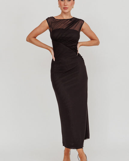 Black Mesh Sleeveless Maxi Dress