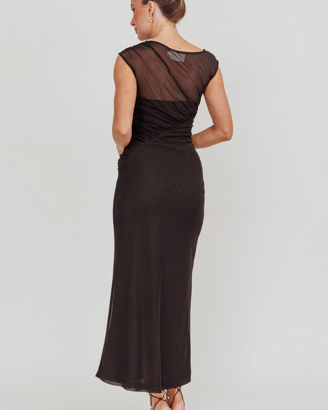 Black Mesh Sleeveless Maxi Dress