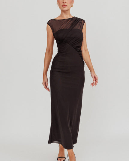 Black Mesh Sleeveless Maxi Dress