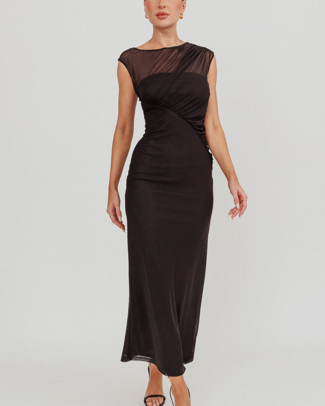 Black Mesh Sleeveless Maxi Dress