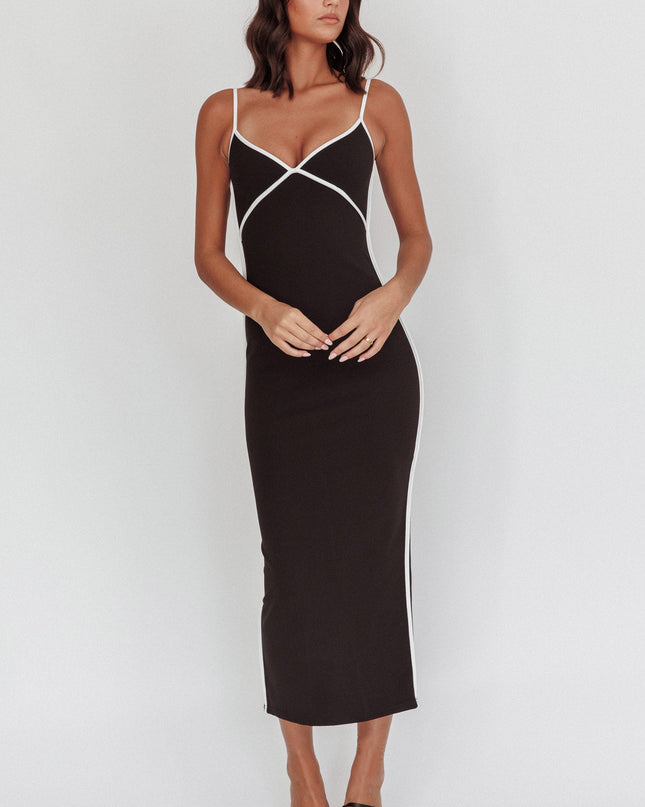 Black Mystery Piping Trim Maxi Dress