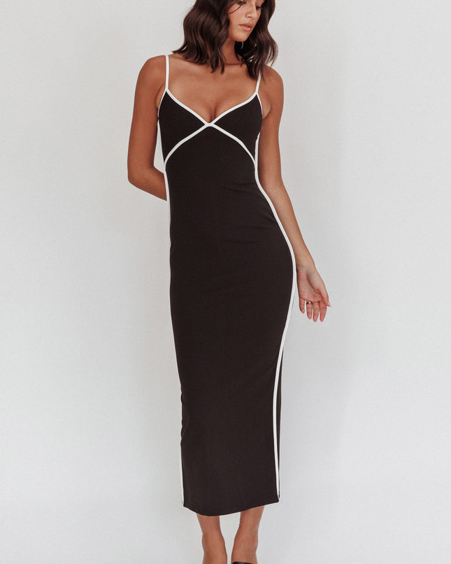 Black Mystery Piping Trim Maxi Dress