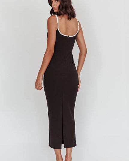Black Mystery Piping Trim Maxi Dress