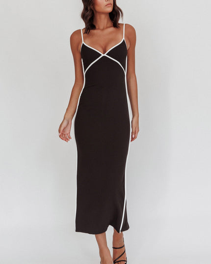 Black Mystery Piping Trim Maxi Dress
