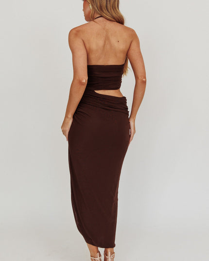 Chocolate Cut-Out Halter Neck Midi Dress